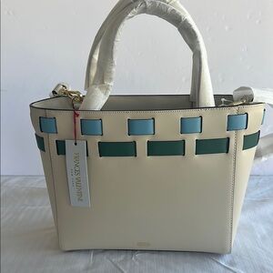 Frances Valentine Cream and Green Mini Bag with Structured Design